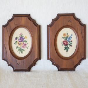 Vintage Petit Point Floral Design in Wooden Frames